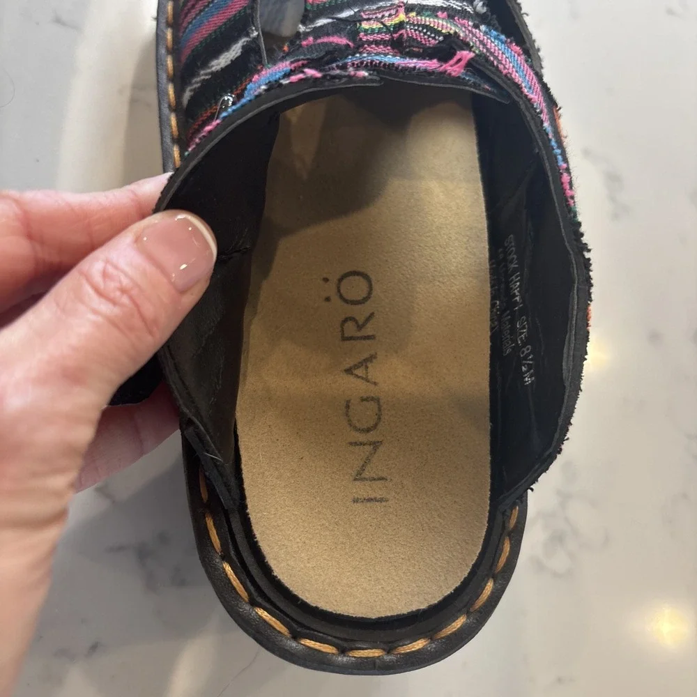 INGARO Happy SlipOn Clogs BuckleFabric Stripe Hippie Boho Comfort Women SZ 8.5 - Picture 7 of 10